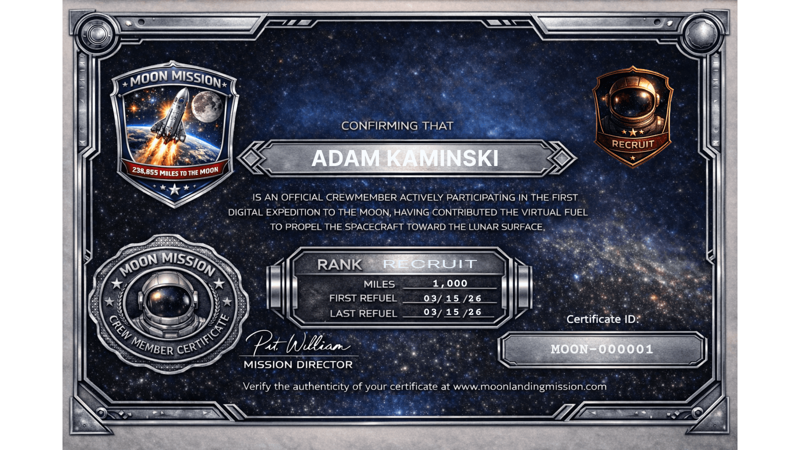Mission Moon certificate preview