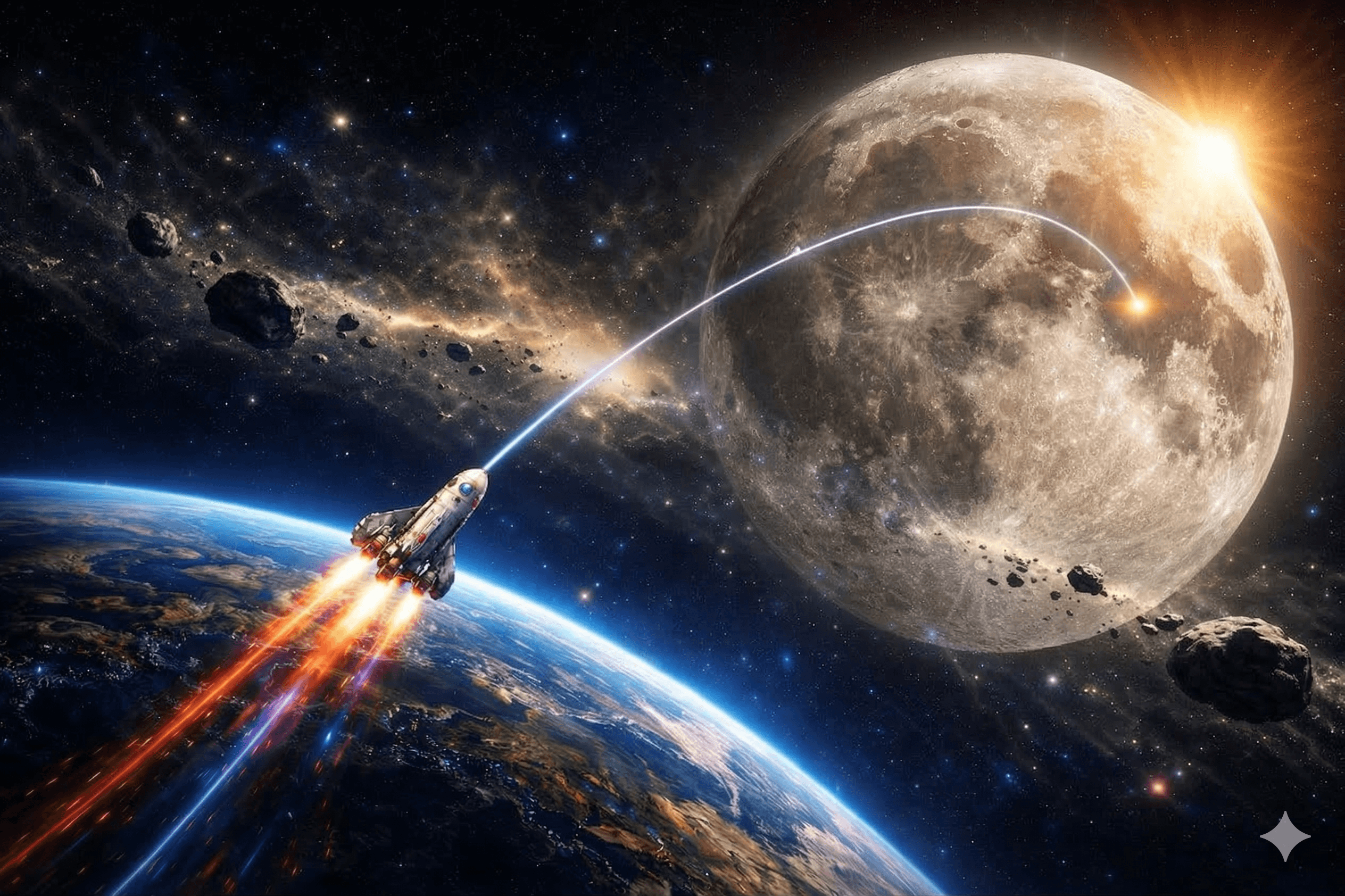 Cinematic Moon mission journey view